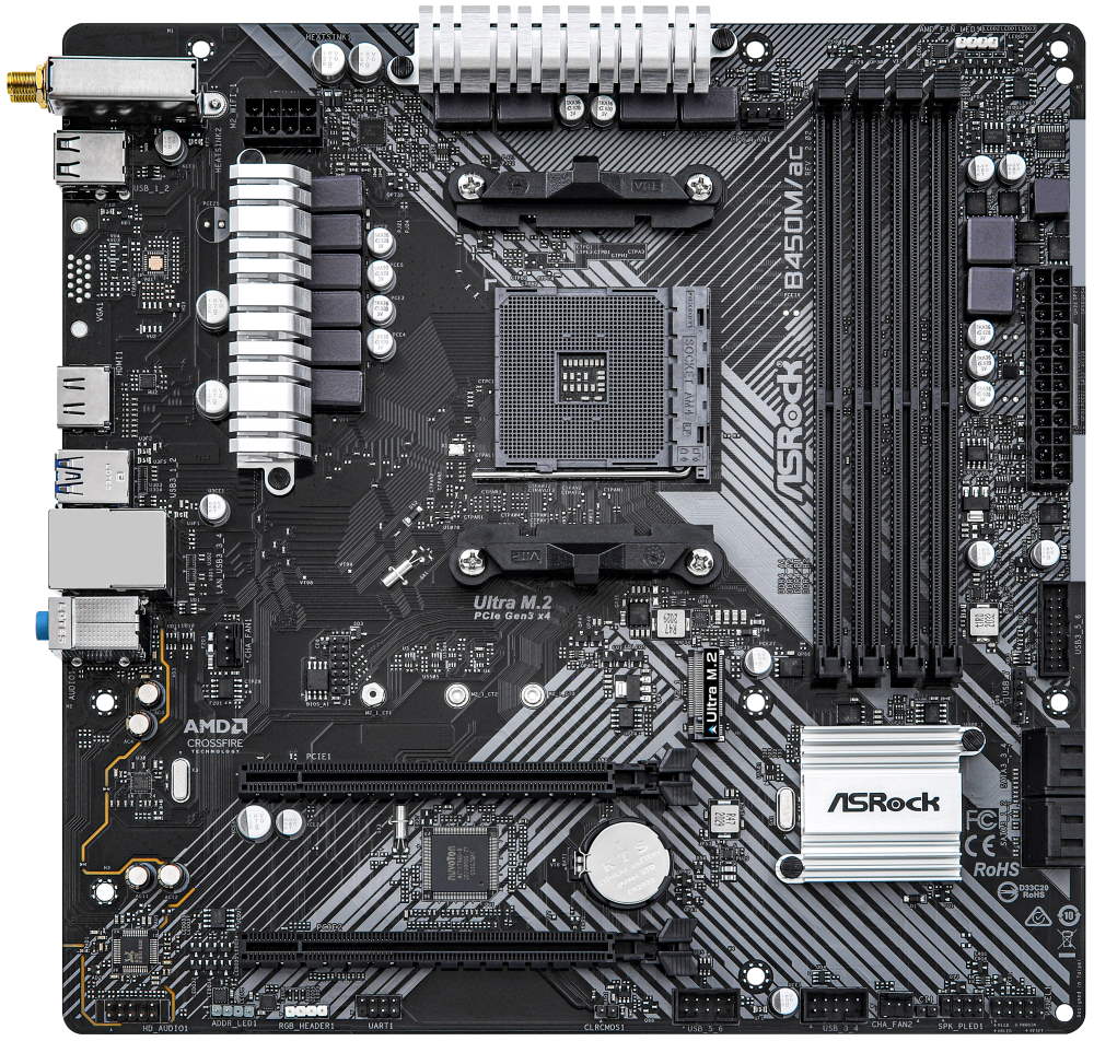 ASRock B450M/AC R2.0 / AMD B450 / AM4 / 4x DDR4 DIMM / M.2 / HDMI / WiFi / mATX